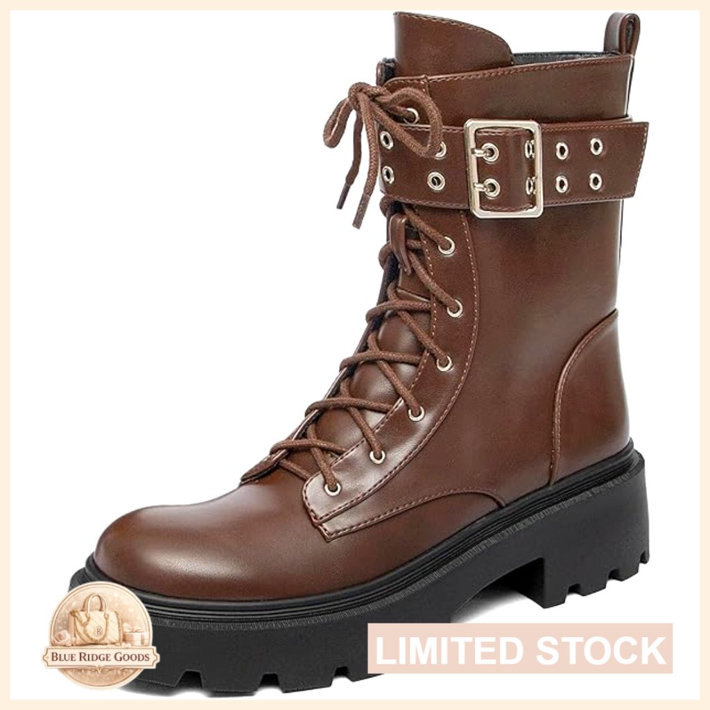 Platform Ankle Booties Lace Up Combat Style Chunky Sole Everyday Wear